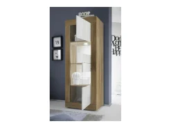 Vitrine design com 2 portas coleção ACCESS. Cores branco e carvalho escuro.