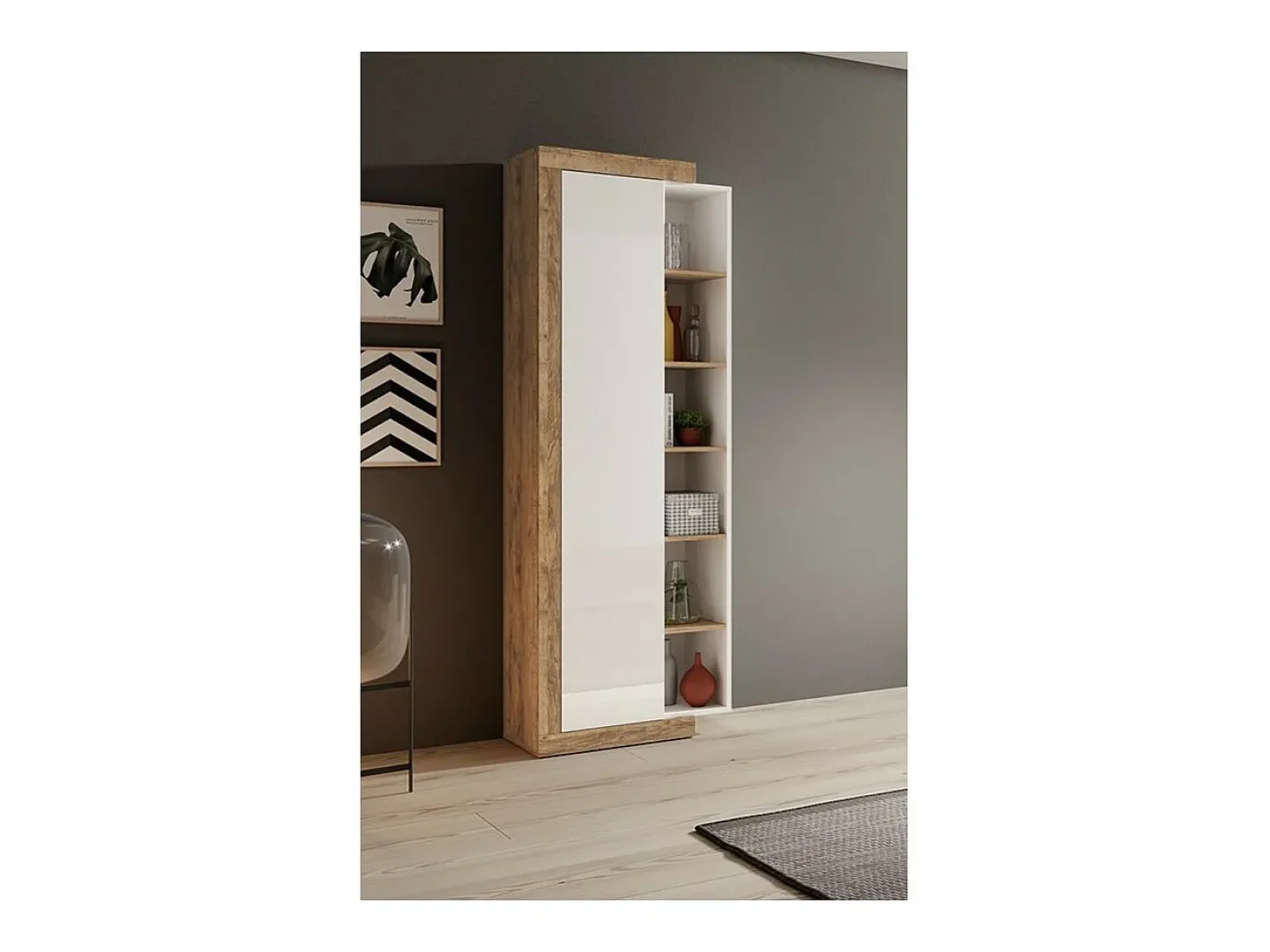 Vitrine design em cores de carvalho e branco brilhante da coleção SINATRA.