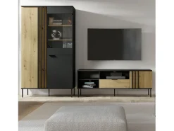 Vitrine design IZO – 2 portas – Ônix preto & Carvalho claro – 110x195x40 cm