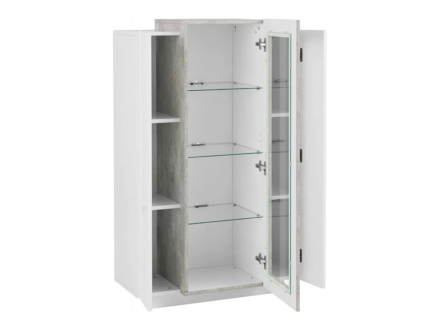 Vitrine Dfrutt, Aparador com três portas, Móveis de sala multiuso, 100% Fabricado na Itália, 80x38h121 cm, Branco brilhante e concreto