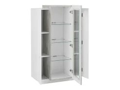 Vitrine Dfrutt, Aparador com três portas, Móveis de sala multiuso, 100% Fabricado na Itália, 80x38h121 cm, Branco brilhante e concreto