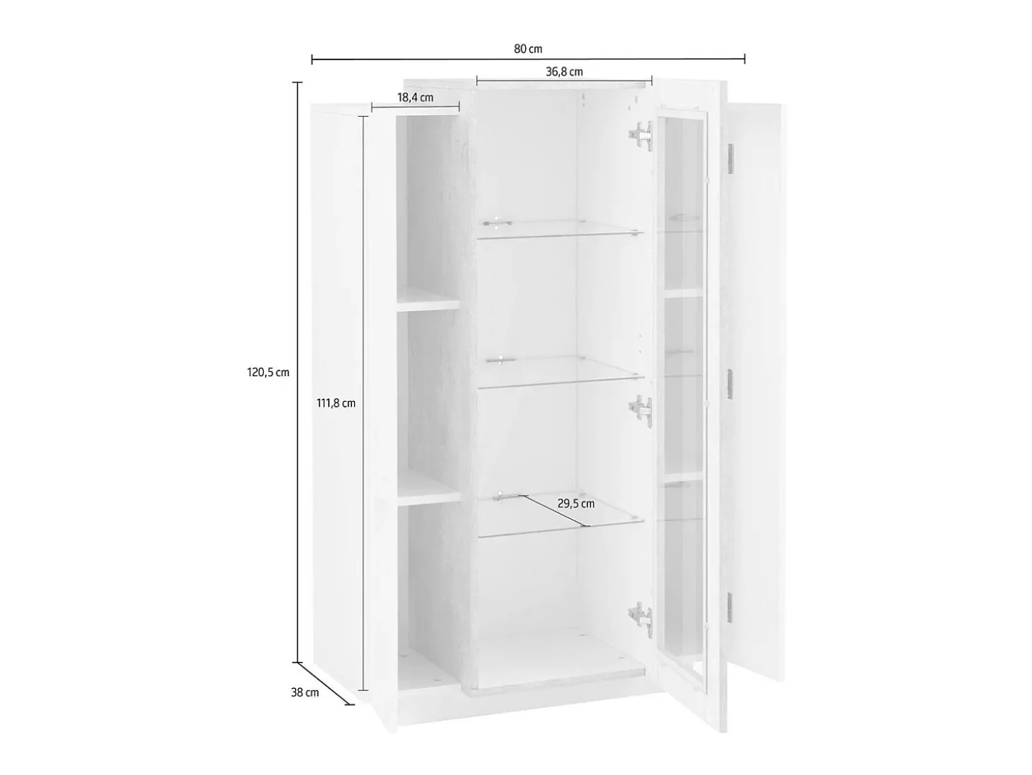Vitrine Dfrutt, Aparador com três portas, Móveis de sala multiuso, 100% Fabricado na Itália, 80x38h121 cm, Branco brilhante e concreto