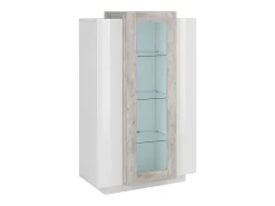 Vitrine Dfrutt, Aparador com três portas, Móveis de sala multiuso, 100% Fabricado na Itália, 80x38h121 cm, Branco brilhante e concreto
