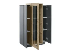 Vitrine Dfrutt, Aparador com três portas, Móveis de sala multiuso, 100% Fabricado na Itália, 80x38h121 cm, Antracite e Bordo