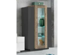 Vitrine Dfrutt, Aparador com três portas, Móveis de sala multiuso, 100% Fabricado na Itália, 80x38h121 cm, Antracite e Bordo