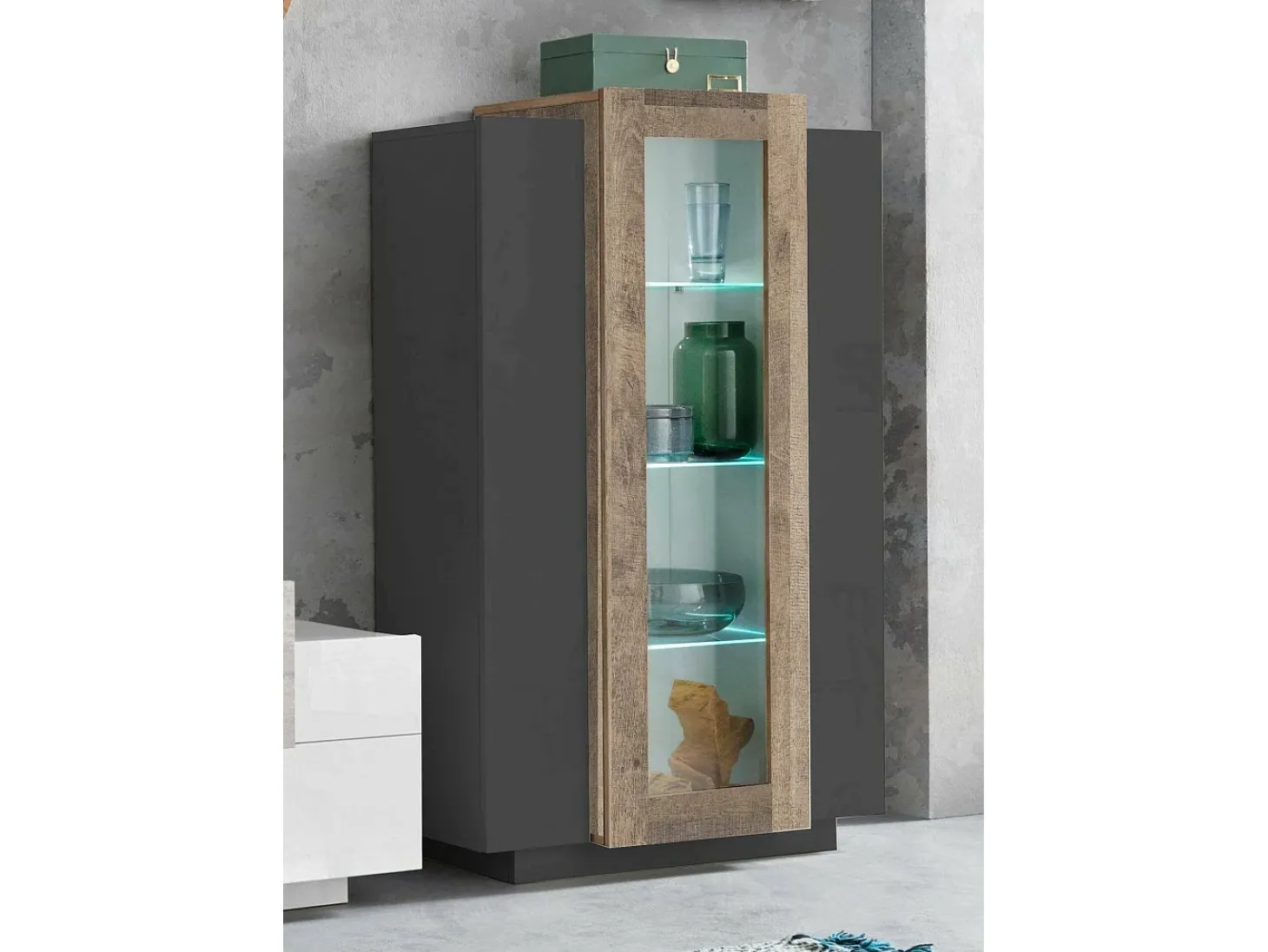 Vitrine Dfrutt, Aparador com três portas, Móveis de sala multiuso, 100% Fabricado na Itália, 80x38h121 cm, Antracite e Bordo