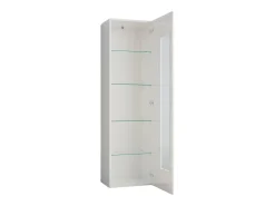 Vitrine Dizz, Aparador com porta de vidro, Móveis de sala multiuso, 100% Fabricado na Itália, 45x34h162 cm, Branco brilhante