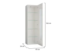 Vitrine Dizz, Aparador com porta de vidro, Móveis de sala multiuso, 100% Fabricado na Itália, 45x34h162 cm, Branco brilhante
