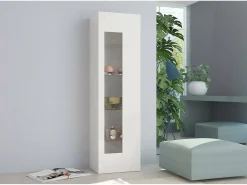 Vitrine Dizz, Aparador com porta de vidro, Móveis de sala multiuso, 100% Fabricado na Itália, 45x34h162 cm, Branco brilhante