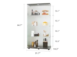 Vitrine em vidro 4 prateleiras, 81x37x165cm, prateleira em vidro com 2 portas, vitrine sobre suporte, preta