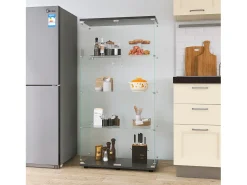 Vitrine em vidro 4 prateleiras, 81x37x165cm, prateleira em vidro com 2 portas, vitrine sobre suporte, preta