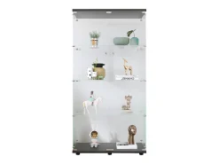 Vitrine em vidro 4 prateleiras, 81x37x165cm, prateleira em vidro com 2 portas, vitrine sobre suporte, preta