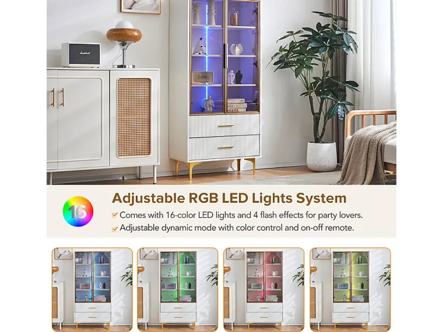 Vitrine em Vidro 150cm - com LED - 2 Portas e 2 gavetas - prateleiras móveis - 70x35x150cm
