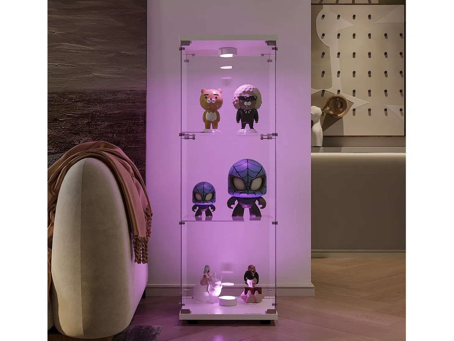 Vitrine em vidro 42×36×125cm GARHELPER - 3 prateleiras - 1 porta - Vidro temperado - Luz LED - Preto