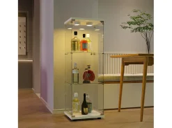 Vitrine em vidro 42×36×125cm GARHELPER - 3 prateleiras - 1 porta - Vidro temperado - Luz LED - Preto