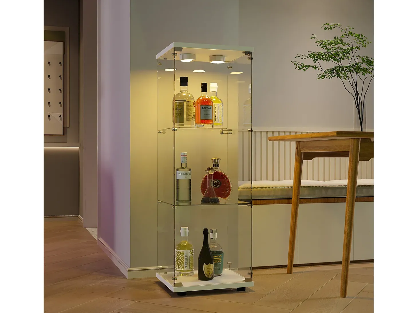 Vitrine em vidro 42×36×125cm GARHELPER - 3 prateleiras - 1 porta - Vidro temperado - Luz LED - Preto
