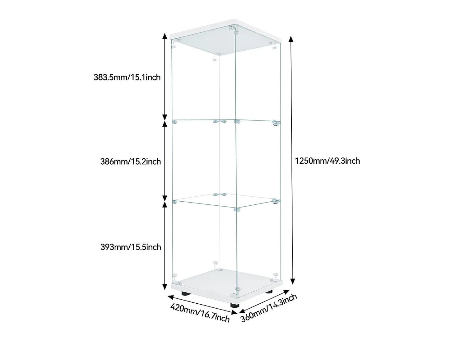 Vitrine em vidro 42×36×125cm GARHELPER - 3 prateleiras - 1 porta - Vidro temperado - Luz LED - Preto