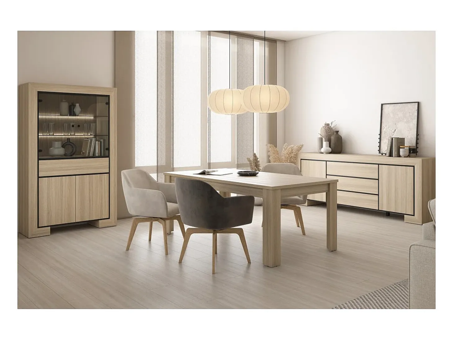 Vitrine grande coleção COPA – 4 portas e 1 gaveta – Carvalho elegante – Sem iluminação LED