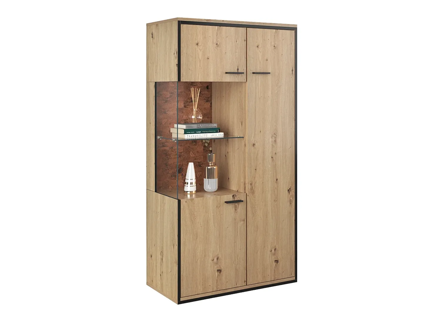 Vitrine H 160cm com LED - 3 portas e 8 compartimentos - Natural