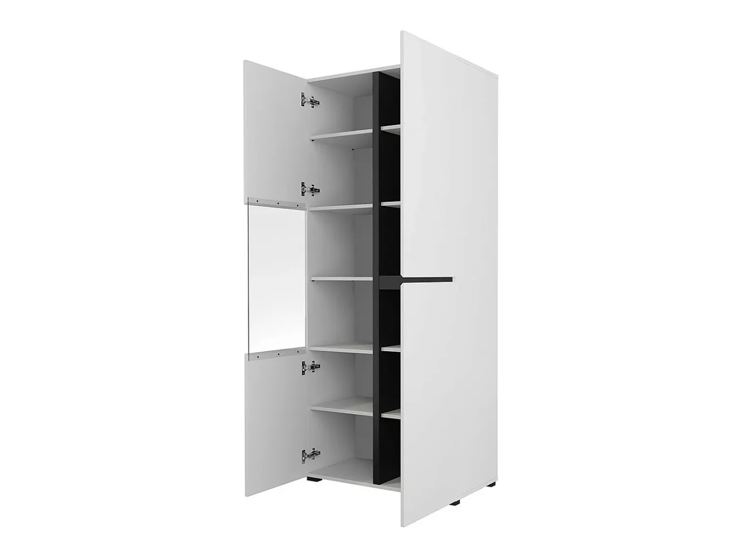 Vitrine haute 2 portes collection HAVANA avec LED intégrée. Coloris blanc et noir.