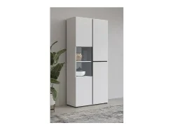 Vitrine haute 2 portes collection HAVANA avec LED intégrée. Coloris blanc et noir.