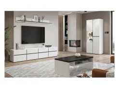 Vitrine haute 2 portes collection HAVANA avec LED intégrée. Coloris blanc et noir.
