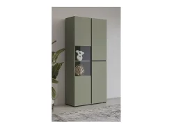 Vitrine haute 2 portes collection HAVANA avec LED intégrée. Coloris sauge et noir.