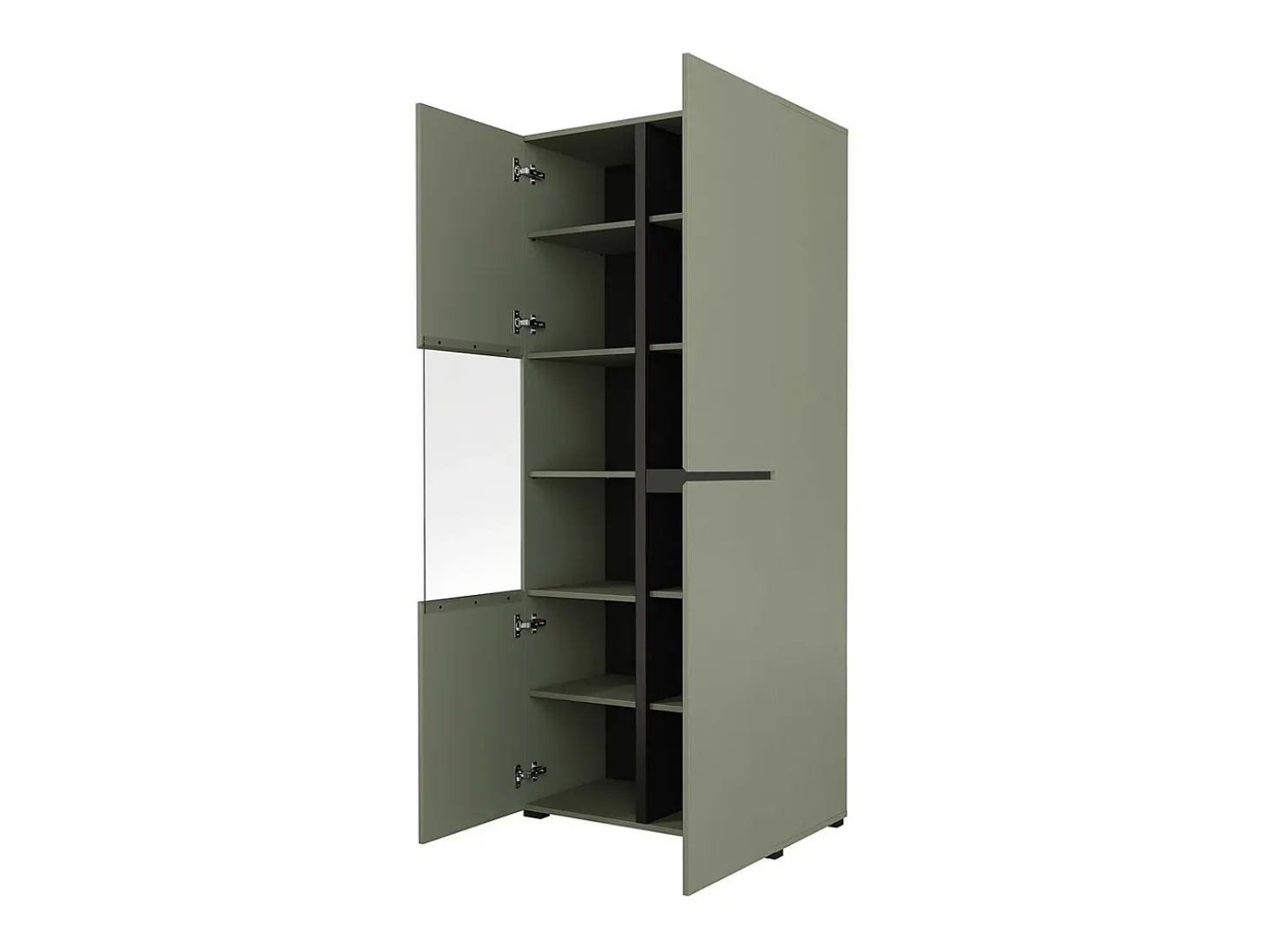 Vitrine haute 2 portes collection HAVANA avec LED intégrée. Coloris sauge et noir.