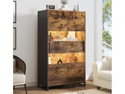 Vitrine independente - 80 x 40 x 138 cm - com LEDs + 2 gavetas + 2 portas - MDF - natural