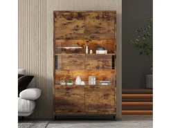 Vitrine independente - 80 x 40 x 138 cm - com LEDs + 2 gavetas + 2 portas - MDF - natural