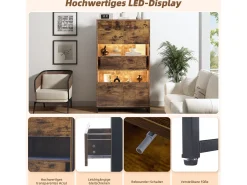 Vitrine independente - 80 x 40 x 138 cm - com LEDs + 2 gavetas + 2 portas - MDF - natural