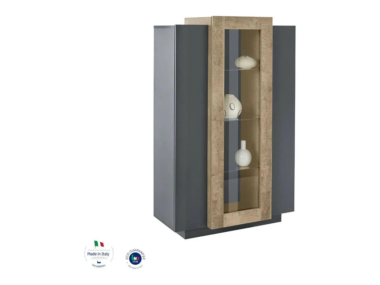 Vitrine Kevin, Aparador com três portas, Móveis de sala multiuso, 100% Fabricado na Itália, 80x38h121 cm, Antracite e Bordo