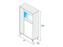 Vitrine Kikua com 3 portas, carvalho canadense e branco artik, 142x77x33 cm