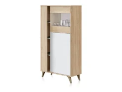 Vitrine Kikua com 3 portas, carvalho canadense e branco artik, 142x77x33 cm