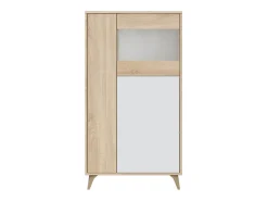 Vitrine Kikua com 3 portas, carvalho canadense e branco artik, 142x77x33 cm