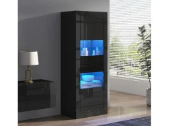 Vitrine laqueada com LEDs + 1 prateleira de vidro + porta - 61 x 42 x 162 cm - aglomerado - preto