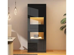 Vitrine laqueada com LEDs + 1 prateleira de vidro + porta - 61 x 42 x 162 cm - aglomerado - preto