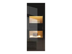Vitrine laqueada com LEDs + 1 prateleira de vidro + porta - 61 x 42 x 162 cm - aglomerado - preto