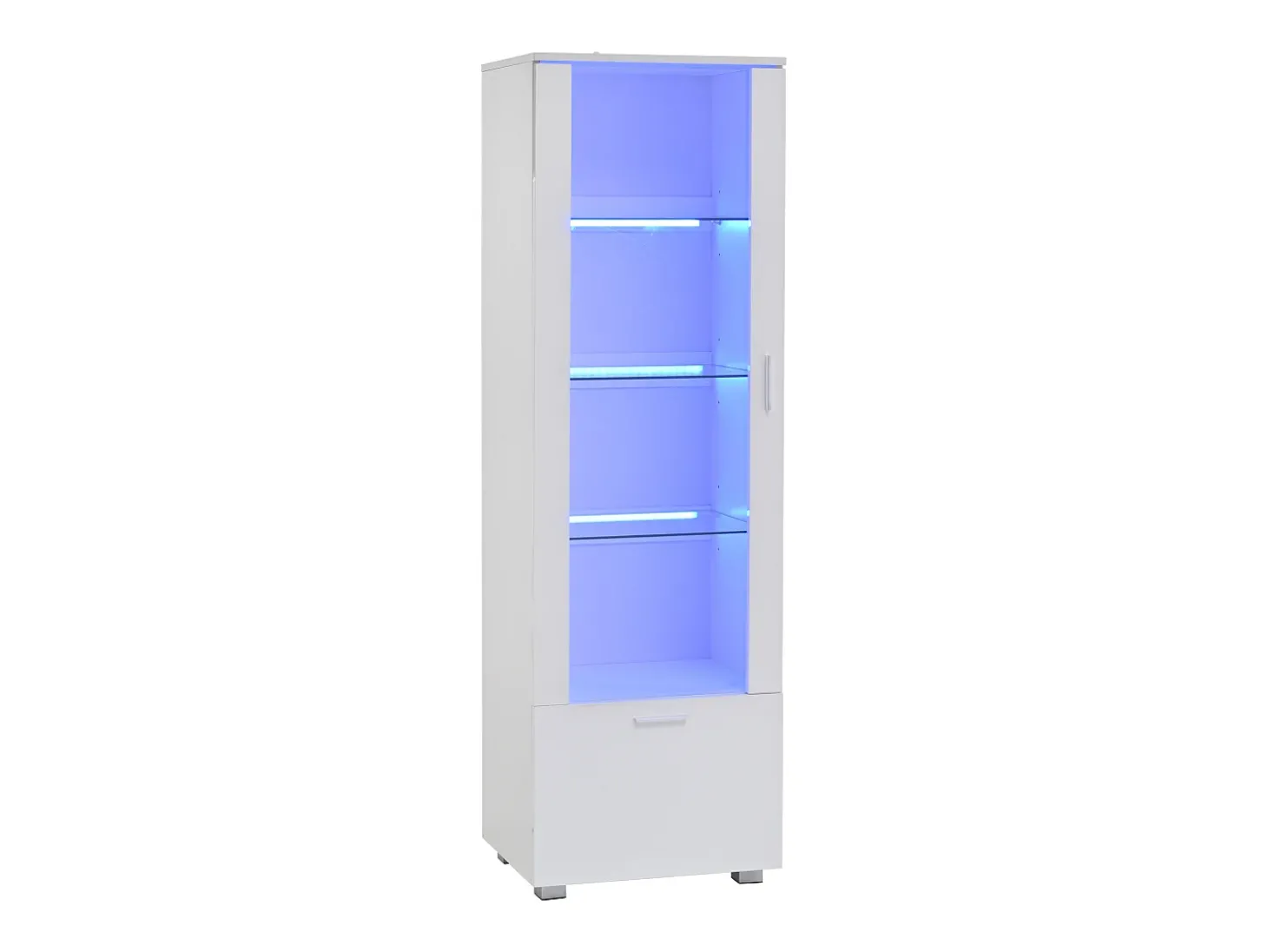 Vitrine LED branca com portas em acrílico e 3 prateleiras, 50x40x160 cm