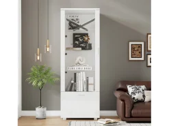 Vitrine LED branca com portas em acrílico e 3 prateleiras, 50x40x160 cm