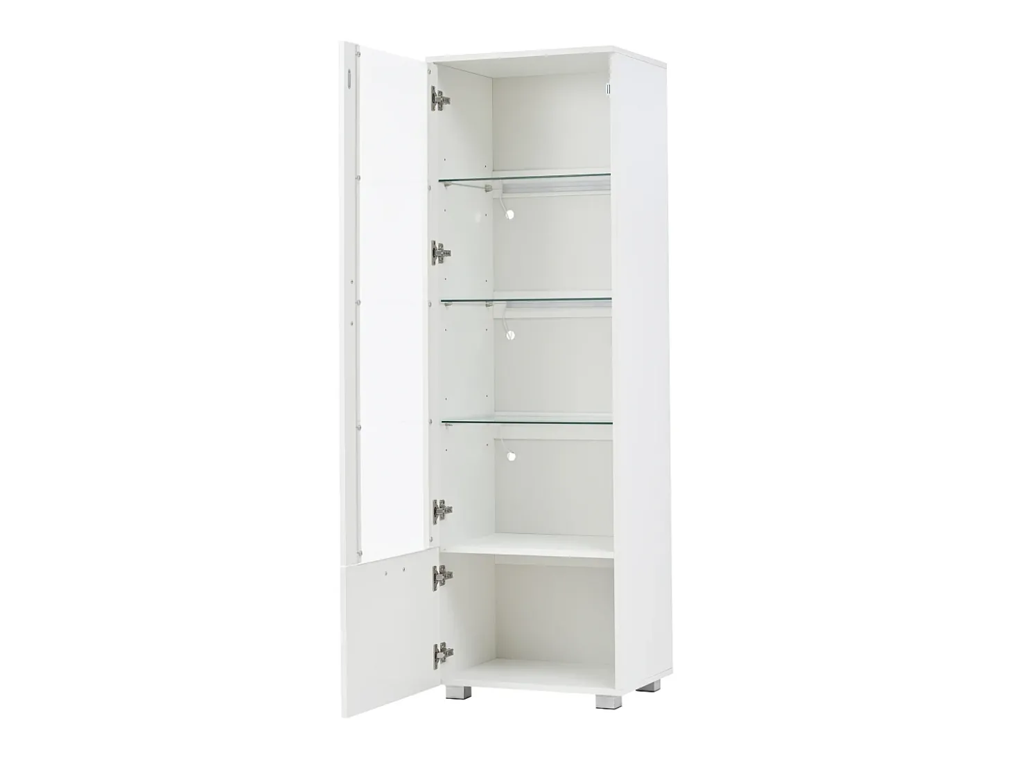 Vitrine LED branca com portas em acrílico e 3 prateleiras, 50x40x160 cm