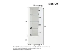 Vitrine LED branca com portas em acrílico e 3 prateleiras, 50x40x160 cm