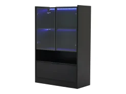 Vitrine LED moderna 80x120x35 cm - com iluminação LED 16 cores - com 2 portas de vidro - com compartimentos de armazenamento - Preto