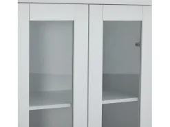 Vitrine LED moderna 60x35x165 cm - com porta USB - Controle remoto 16 cores - com 2 gavetas - com 2 portas de vidro - Branco