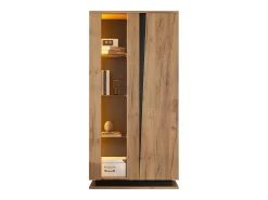 Vitrine moderna - 80 x 35 x 160 cm - com 8 prateleiras + 2 portas + LEDs - aglomerado - natural