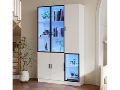 Vitrine moderna - 120 x 35 x 200 cm - com 3 portas de vidro + LEDs - MDF + vidro - branca
