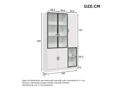 Vitrine moderna - 120 x 35 x 200 cm - com 3 portas de vidro + LEDs - MDF + vidro - branca