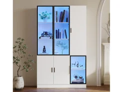 Vitrine moderna - 120 x 35 x 200 cm - com 3 portas de vidro + LEDs - MDF + vidro - branca