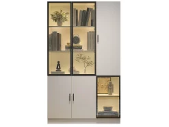 Vitrine moderna - 120 x 35 x 200 cm - com 3 portas de vidro + LEDs - MDF + vidro - branca