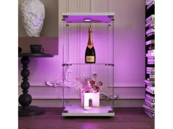 Vitrine moderna de vidro com 2 prateleiras de vidro, 1 porta, iluminação LED e fechadura, 86x40,4x36,5cm, branca.